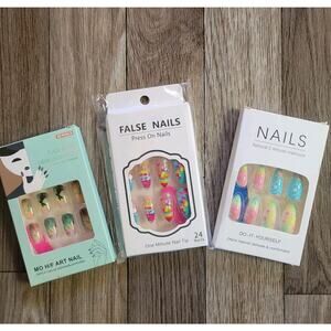 Press-on Nails 3 Sets of 24 (72) Easter Bunny Pastel Floral Colorful 1-2 Min.